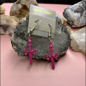 Pink Skull Sword Earrings